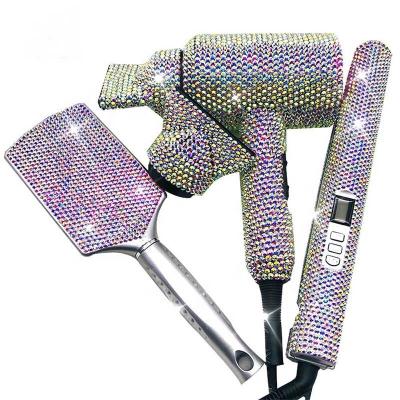 China Salon Tool Kit Diamond Ionic High Quality Bling Hair Dryer And Professional Titanium Flat Iron Flat Iron for sale