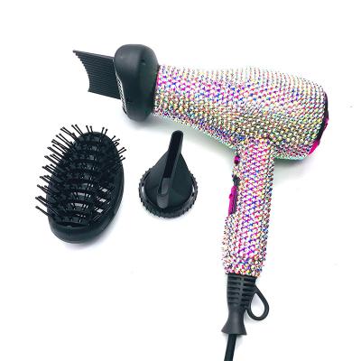 China 2022 Ionic Newest Design Beautifully Crafted Crystal Diamond Ionic Blow Dryer with Comb and Diffuser for sale