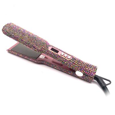 China Hotel Wholesale Private Label Bling Fashionable Custom Rhinestones Crystal Diamond Irons Hair Straightener for sale