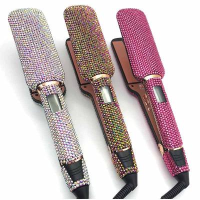 China Hot Sale Professional Luxury Bling Ceramic Crystal Hair Sraightener Hotel Private Label 2 Inches for sale