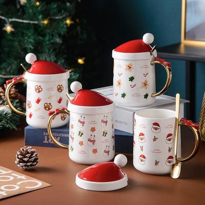 China Snowman Viable Gift Hat Christmas Newcomer Keepsake Mugs Ceramic Coffee Mug With Lid And Spoon for sale