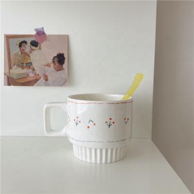 China 300ml Cherry Handle Cherry Korean Cute Girl's Milk Ceramic Ins Style Water Cup Coffee Mug for sale