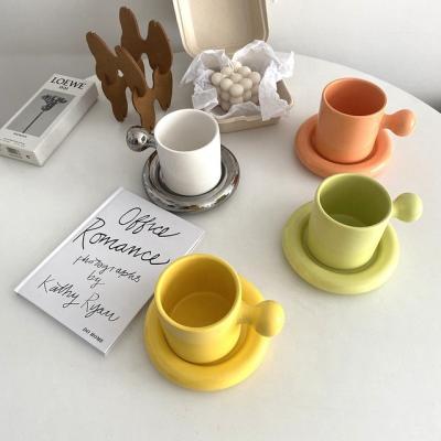 China Creative cute milk coffee tea cup vitality egg yolk cup saucer home decoration combination breakfast coffee mugs wholesale for sale