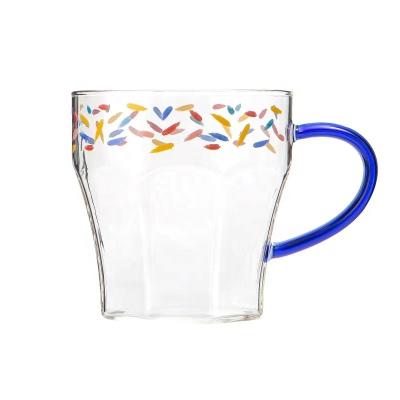 China Cold Water Juice/Hot Coffee/Glass Blue High Temperature Resistant Home Handle Milk Cup Drinking Creative Heat Resistant Coffee Mug for sale