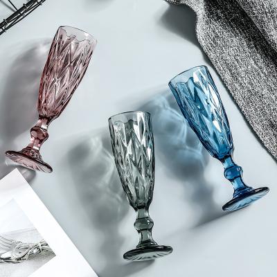 China Crystal Goblet Juice Tall Glass Wine Cup Diamond Shape Multi Color Champagne Beer Cocktail Glass Cups for sale