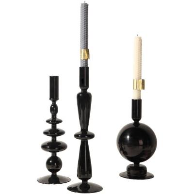 China Retro Living Room Candlelight Romantic Home Modern Simple Glass HANDMADE GLASS Dining Table Black Candlestick Holder Candle Holder for sale