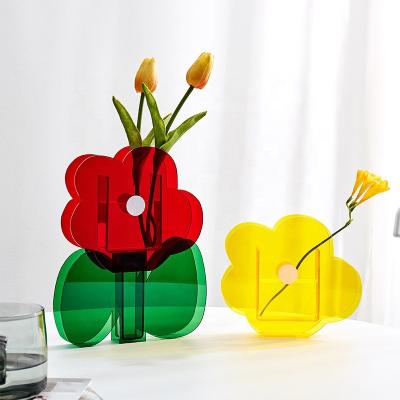 China Nordic Colorful Acrylic Vase Plants Vase Home Decoration Minimalist Minimalist Color Transparent Living Room Statistical Institute Dried Flowers Geometric Flower Vases for sale