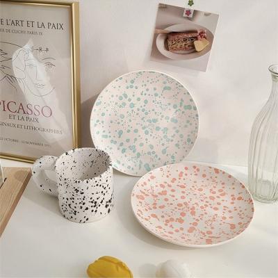 China Wholesale Viable Korean Ceramic Cake Pasta Dessert Dish Water Baffle Ink High Value Home Dining Flat Dinner Dishes for sale