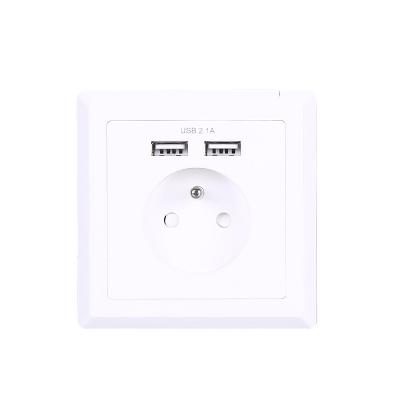 China SF-86-USB-19B 86*86mm Frenchh Residential/General-Purpose Socket With Dual Port Switch Flux-USB Charger Wall Mount for sale