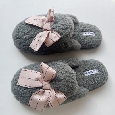 China Fashion trend Korean version of the new female sli hair bow cotton slippers winter wear soft chic cute and soft cotton slippers no for sale