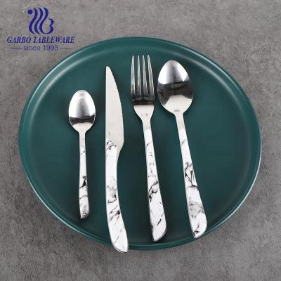 China Sustainable Design Stainless Steel Marble Set 24 Pieces Cutlery Set ABS Plastic Handle With 430 SS for sale