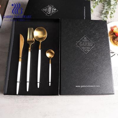 China Durable Mirror Polish Stainless Steel Cutlery Set With PVD Handle Can Be Customized With Logo for sale