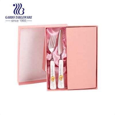 China Viable Ceramic Handle Cutlery Set Mini Fruit Knife Salad Fork Gift Pack Stainless Steel Utensils Set Service for 6 for sale