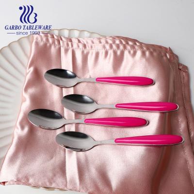 China New Viable Selling Stainless Steel Spoon Mirror Polish Good Top Tea Spoon With Colorful Plastic Handle for sale