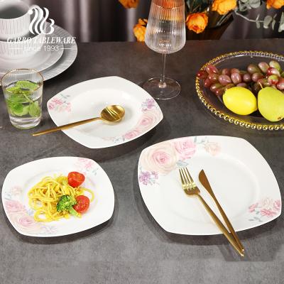 China Wholesale Sustainable Household Dinnerware 12pcs Square Dish Set New Bone China Dinner Serving Dish Set With Flower Decal For 4 Person Use for sale