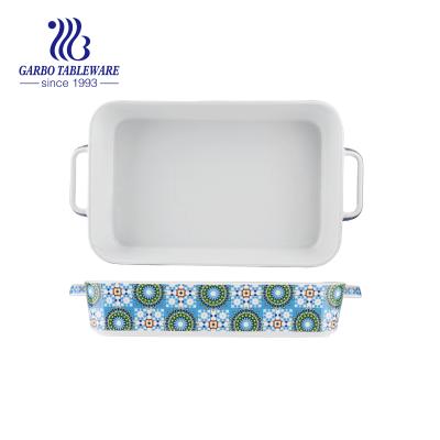 China Durable 1.2L Oven Safe Ceramic Dinnerware 10.5 Inch Rectangle Pyrex Porcelain Baking Pan With Handle for sale