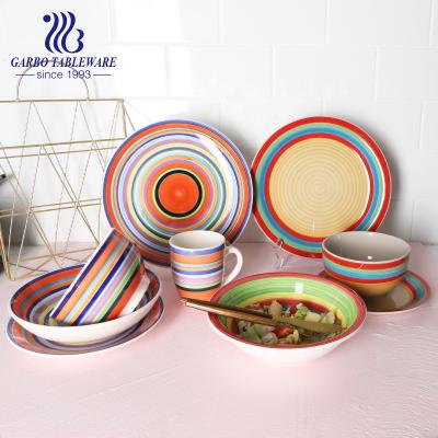 China Viable Handmade Colorful 16pcs Hotel Serving Tableware Wholesale Cheap Ceramic Dinnerware Sets for 4 People for sale