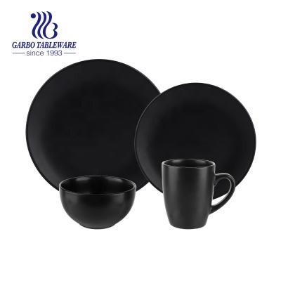 China Viable Wholesale Custom Painted Serving Dinnerware Home 16pcs Casual Luxury Black Ceramic Dinnerware Sets for sale