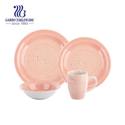 China Factory Cheap Viable Custom Color Pink Ceramic Dinnerware Sets Royal Fine 16pcs Ceramic Dinner Set for sale