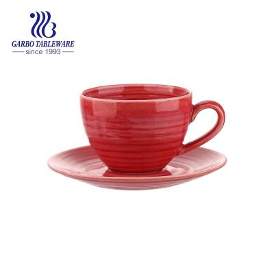 China Viable red ceramic 150ml coffee mug with saucer for wholesale for sale