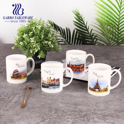 China Sustainable 12OZ Porcelain Coffee Mugs With Landscape Decoration For Sale for sale