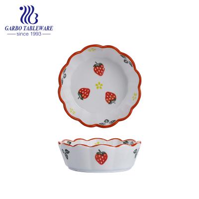 China Viable Decorative Tableware Flower Design 6/7 Inch Round Ceramic Cake Baking Dish Porcelain Pie Baking Tray for sale