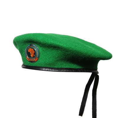 China XinXing Factory Police Beret African Union Green 100% Wool 90 Gram PU Metal Binding Military Beret Badge for sale