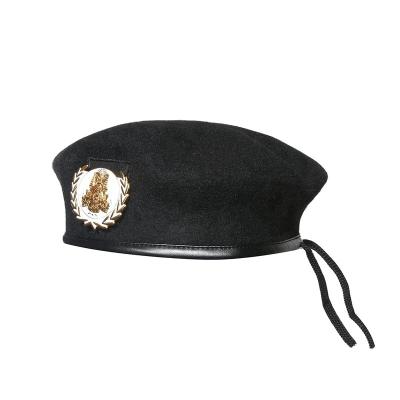 China Plush Xinxing BR01 Police Beret Metal Badge Blacken 100% Wool 90 Grams PU Binding Military Beret for sale