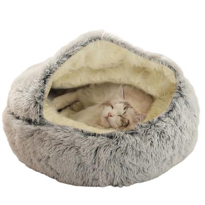 China New Winter Style Soft Pet Bed Around Donut Plush Warm House Soft Plush Bed Long For Cat Nest Bag 2 In 1 Cat Products For Sofa for sale