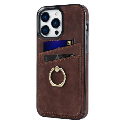 China Shockproof ring holder stand pu leather case for iphone 14 pro max card slot design case for iphone 13 xr 11 12 mini 678 plus for sale