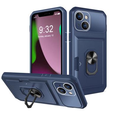 China Shockproof card slot ring holder case for iphone 14 13 magnetic bracket tpu pc hard shockproof case for iphone 11 12 xs max 678 plus for sale