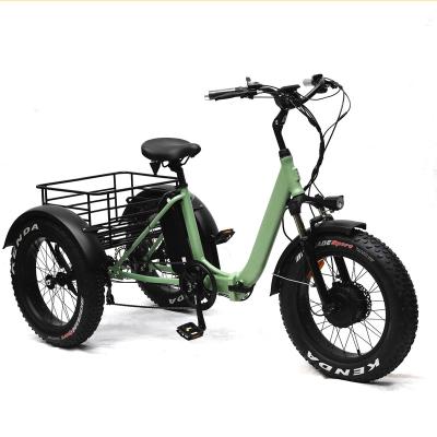 China Fat Tire Cargo Bike 48V500W Front Motor 13Ah Lithium Battery Electric Tricycle Aluminum Alloy Powerful Folding for sale