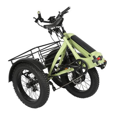 China 500W Adult Front Lithium Battery Aluminum Alloy Aluminum Motor Hidden Folding Tire 3 Fat Wheel Tricycle Cargo Electric Bike for sale