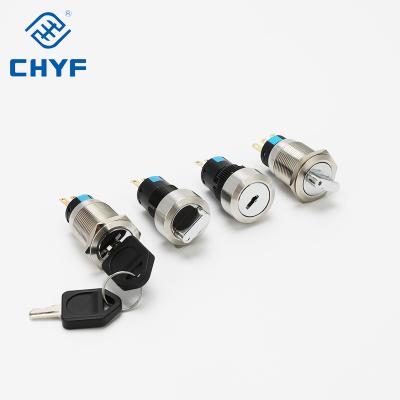 China Small mini select rotary switch 12mm 16mm 19mm stainless steel latching push button 220v dpst metal electronic buttons switches YF-16-22-11X for sale