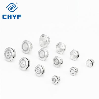 China Mini Button Switch 12mm Stainless Steel Head Silver Flat Waterproof Metal Ultra Short Momentary Led Push Button Switch YF- 12C-P10F-E for sale