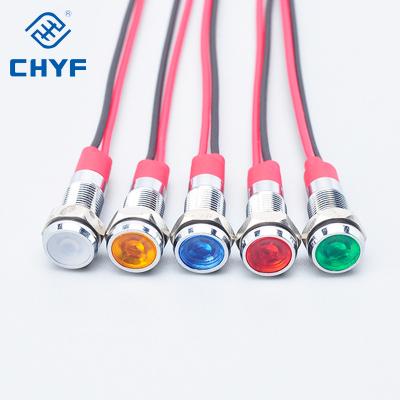 China Panel switch white green yellow red blue (6mm 8mm 10mm 12mm metal indicator led light) led metal LED indicator light 15MA 220v with two wires for sale