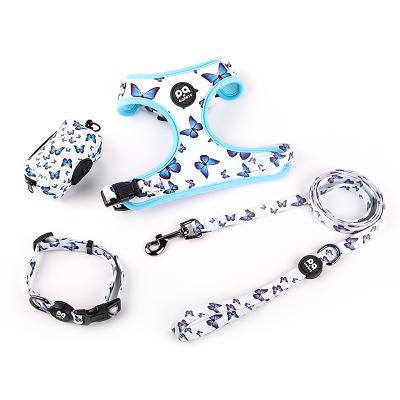 China Viable No Min Order Custom Dog Accessories Pattern Puppy Pet Harness And Collar Leash Set for sale