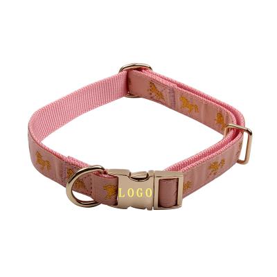 China New Product Double Layer Webbing DETACHED Nylon Dog Collar With Rose Gold Metal Buckle for sale