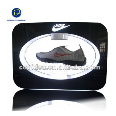 China Advertising high quality floating magnetic levitation shoes display, maglev POP shoe display for sale