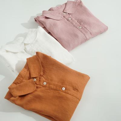 China Custom Made 100% Canvas Girl's Collar Blouse Turndown Shirts Breathable Pink Canvas Clothing Long Sleeve for sale