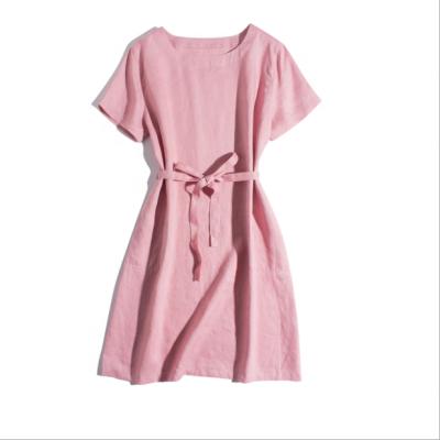 China Anti-Static Custom Made Summer Dresses 100% Canvas Pink Casual Dresses for sale