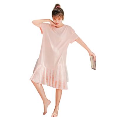 China QUICK DRY Summer Leisure Pink Stain Dressing Gown Sleepwear Women Comfortable One Piece Pajamas Set 100% Cotton For Home Sleeping for sale