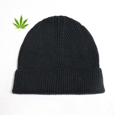 China COMMON Natural Fiber 55%Hemp 45% Cotton Fancy Custom Organic Black Knit Hats Beanies For Men / Unisex for sale