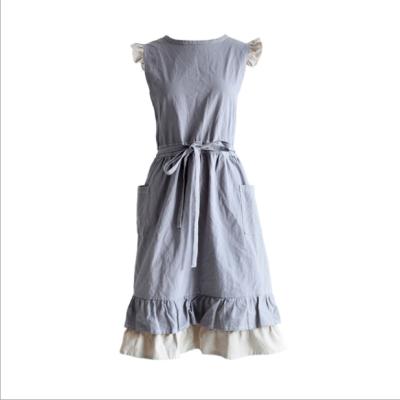 China Custom Fashionable Lace Thickened Apron Princess Dress For Kitchen Eco-friendly 30%lLinen 70%Cotton Cooking Cleaning for sale