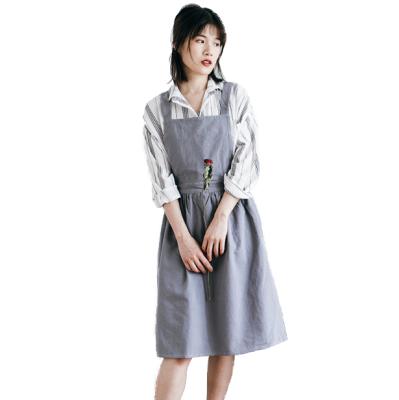 China Hansenne Intermeshing Eco-Friendly Custom Korean Casual Anti-oil Canvas Cotton Cooking Apron Overclothes For Kitchen Cafes Florist Home Waiter for sale