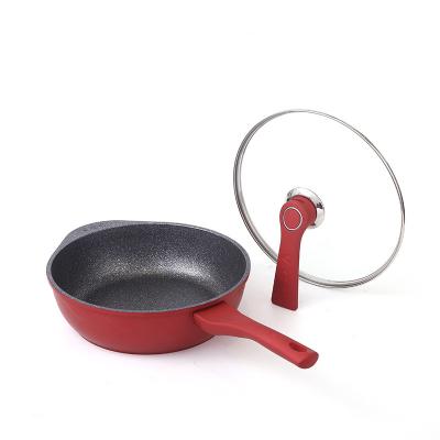 China Wholesale Viable Frying Pan Red Forged Frypan With Wok Pan Non Stick Fry Pan Stone Coating Lid for sale