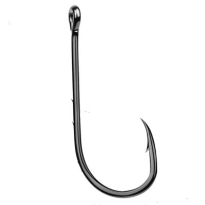 China 100pcs/bag High Carbon Steel Fishhooks Black Offset Long Leg Barbed Baitholder Bait Hook With 2 Baitholder Burr Size:#1-6/0 for sale