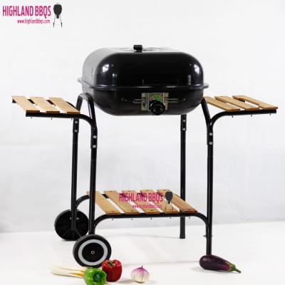 China Height Adjustable BBQ Grills Square Burger Charcoal Grill With Side Wood Table For Outdoor Picnic for sale