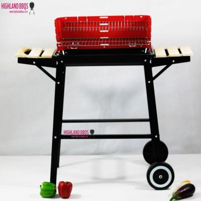 China Height Adjustable BBQ Grills Red Portable Charcoal BBQ Grill Rectangular BBQ Grill With Windshield for sale