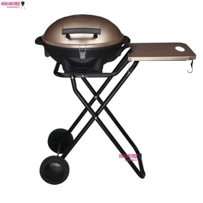 China Easily Assembled Collapsible Rotisserie Apple Shaped Portable Electric Grill Trolley Electric BBQ Grill with Table for sale